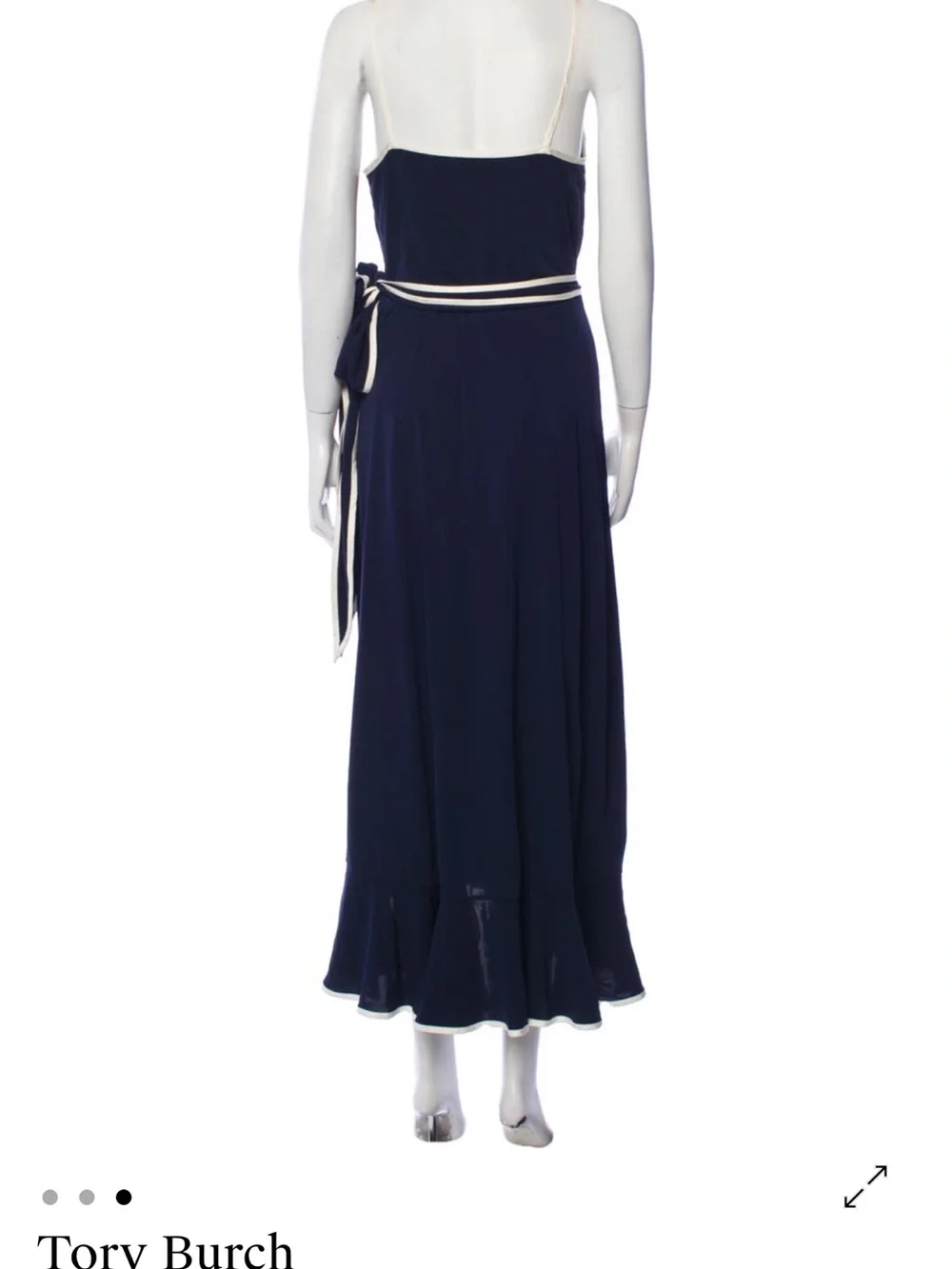 Tory Burch Navy Wrap Midi Dress with Ivory Trim Accents